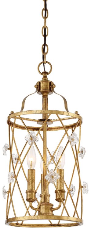 Foto para 60w SW 3 Light Pendant Elara Gold White Iris Glass Shade