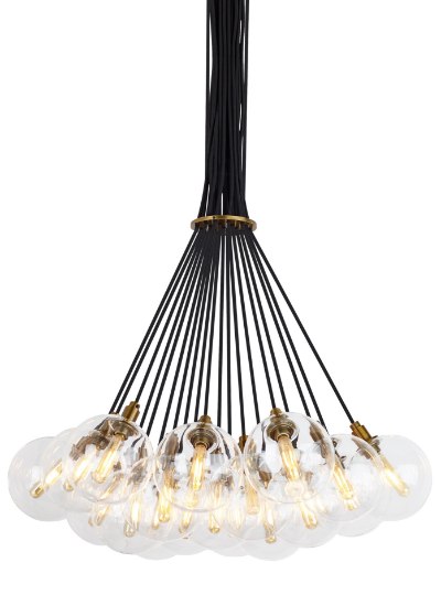 Foto para 2w Gambit 27k Transparent Glass Globe Aged Brass E12 T6 90cri Gambit 19-Lite Chandelier 19-L CL AB -LED927