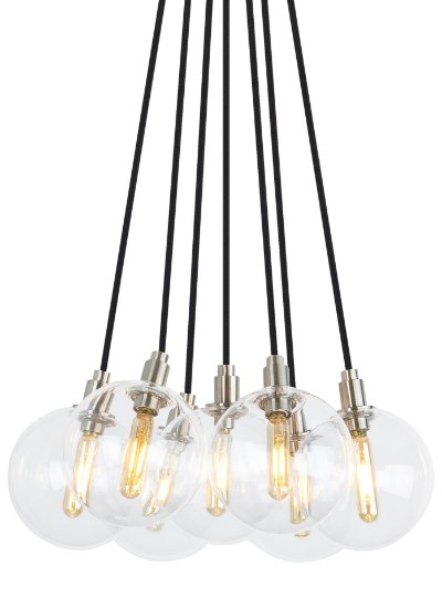 Foto para 2w Gambit 22k Transparent Glass Globe Satin Nickel E12 T6 90cri Gambit 7-Lite Chandelier 7-L CL SN -LED922