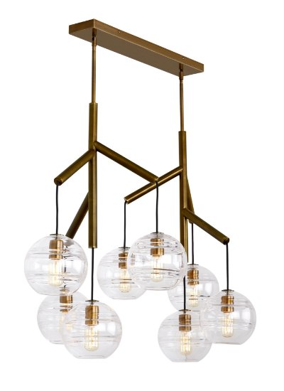 Foto para 3.5w Sedona 22k Transparent Glass Orb Aged Brass E26 Medium Base T14 90cri Sedona Multi-Port Chandelier Dble Two Prt Ln Cnpy