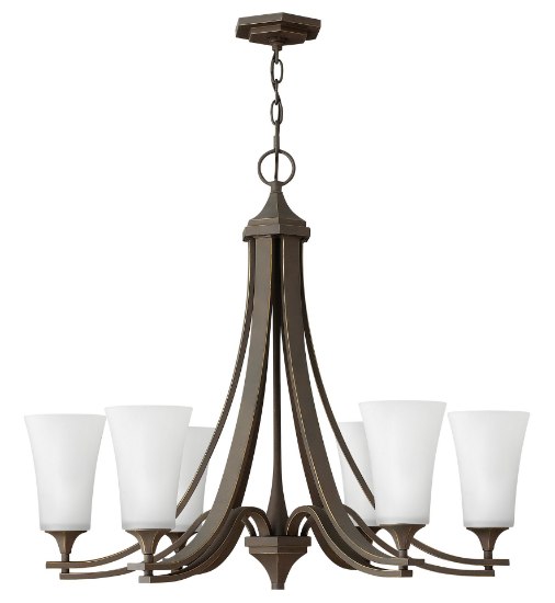 Picture of 100w Chandelier Brantley MED Etched White Oil Rubbed Bronze Single Tier