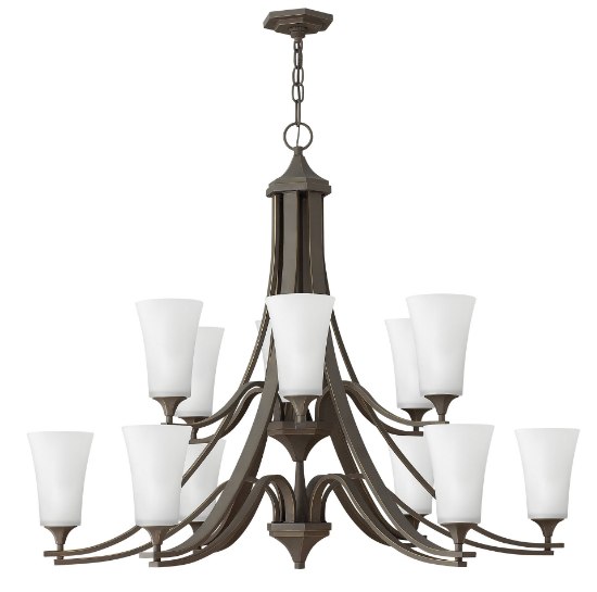 Picture of 60w Chandelier Brantley MED Etched White Oil Rubbed Bronze Two Tier Foyer