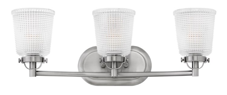 Picture of 100w Bath Bennett MED Clear Holophane Polished Antique Nickel Bath Three Light
