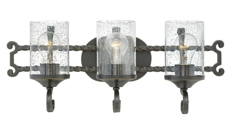 Foto para 117w Bath Casa INCAN. LED MED Clear Seedy Olde Black Bath Three Light