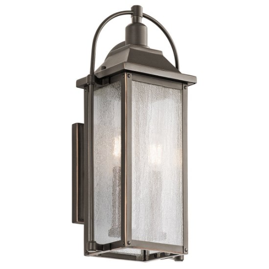 Foto para 120w (2 x 60w) 19" Harbor Row 2-Light Cand Olde Bronze Clear Seeded Gl Outdoor Wall Lantern