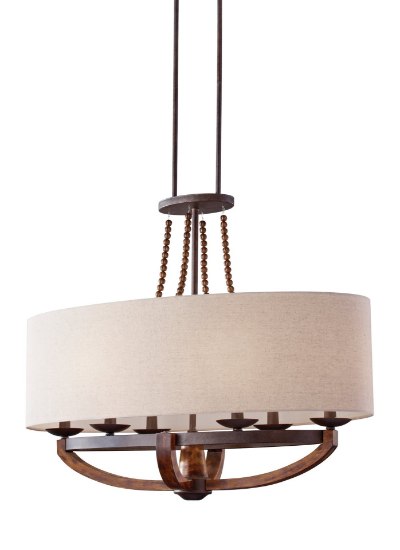 Picture of 360w (6 x 60w) 36" Adan 6 Light Rustic Iron and Burnished Wood Cand Linear Chandelier