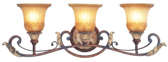 Picture of 300w (3 x 100w) 30" Villa Verona 3 Light Bronze with Aged Gold Leaf Accents Bath Vanity Light