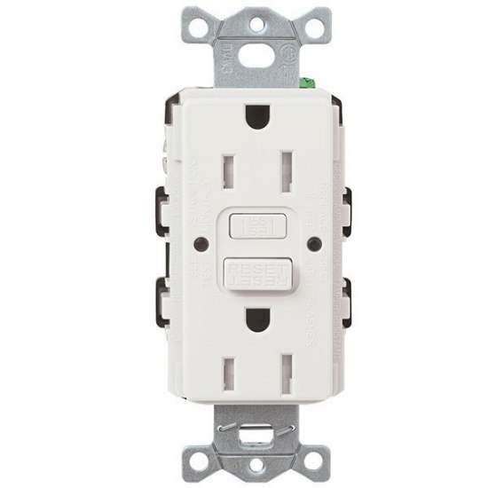 Picture of 15a GFCI Self-Testing Tamper Resistant Claro White NEMA 5-15R Duplex Receptacle