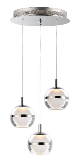 Picture of 18w 1440lm 30k Swank 3-Light Polished Chrome Clear/Frosted Acrylic Lens WW LED Pendant