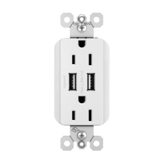 Foto para 15a White Tamper Resistant USB 3.1 Combo Duplex Outlet