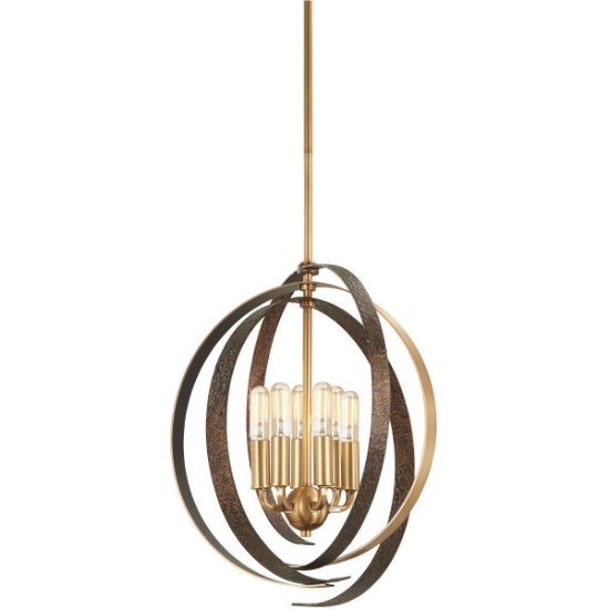 Picture of 360w (6 x 60w) 20" Criterium Aged Brass with Textured Iron 6-Light Pendant