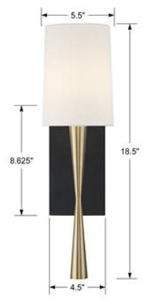 Foto para 5.5" Aged Brass Powdered Coat Black Off-White Shade 1 Light Wall Sconce