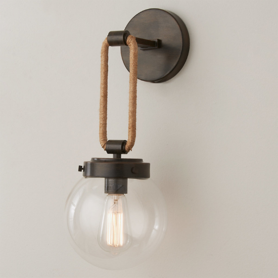 Foto para 17¾" Coastal Cottage Rope Globe Distressed Warm Bronze E26 Dimmable Sconce