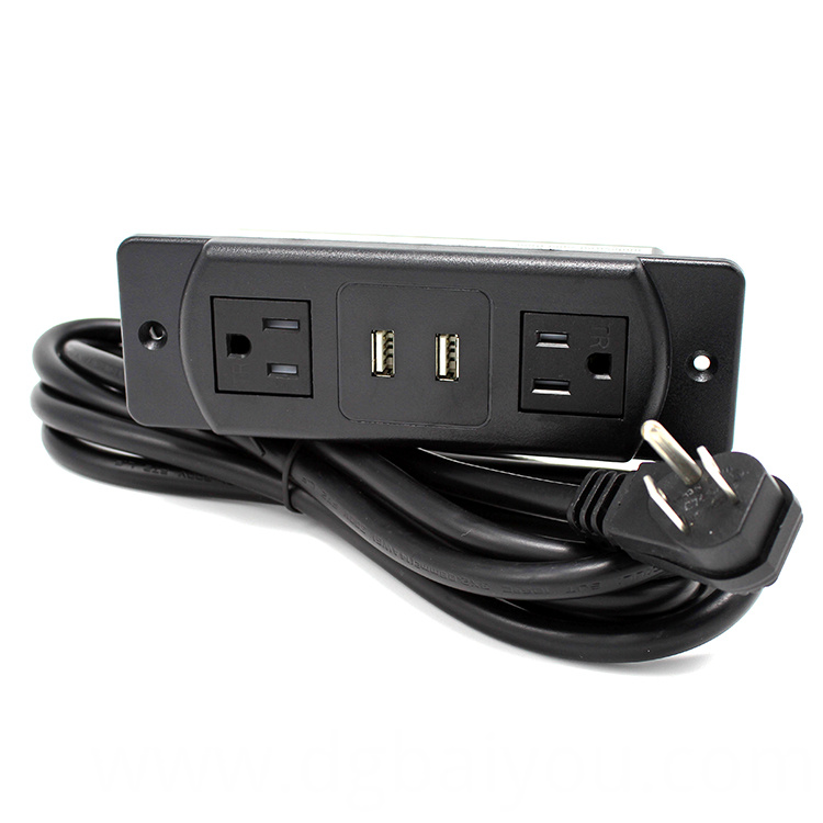 Foto para USB Combo Three Prong US Flat Plug 10' Desktop Duplex Power Outlet