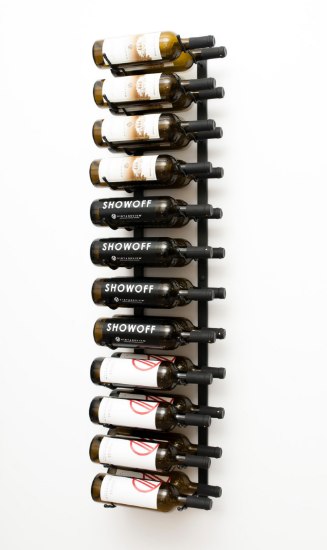 Picture of 4' W Series Matte Black 24 Bottle 2-Deep Label-Forward Metal Wall Mounted Wine Rack