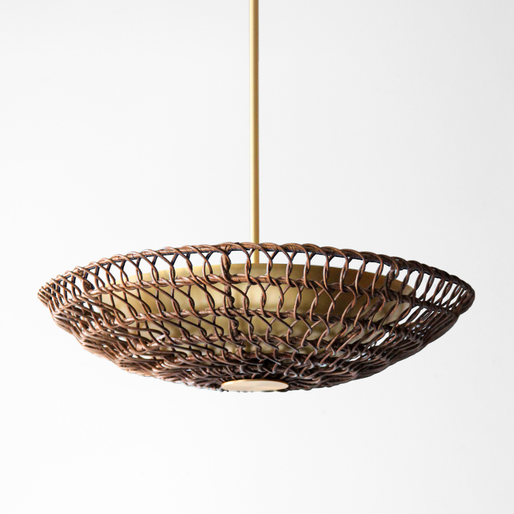 Foto para 34” Ø Ventila Mocha Aged Brass Rattan Pendant